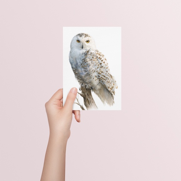 Watercolor Snowy Owl Portrait Wall Art Print, Unframed - Mystic Winter Grace - Picture 5 of 6